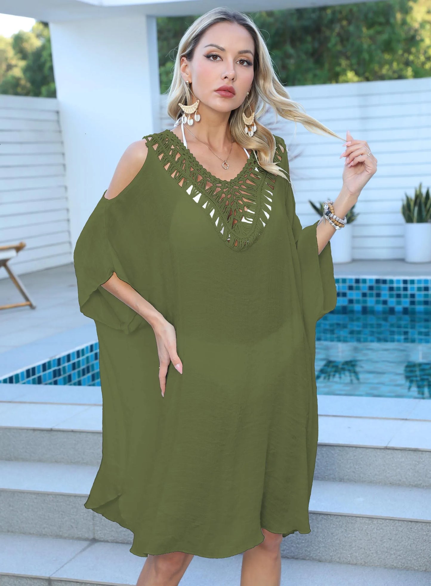 Stock Factory Summer Women's Sexy Hand Hook Hollowed Out Backless Perspective Loose Beach Dress Bikini Outside Smock Cover Ups