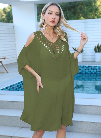 Stock Factory Summer Women's Sexy Hand Hook Hollowed Out Backless Perspective Loose Beach Dress Bikini Outside Smock Cover Ups