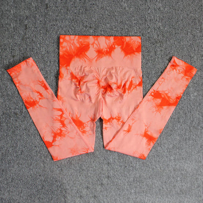 Seamless High Waist Yoga Tights Women Tie-Dye Ruched Butt Lifting Sports Leggings