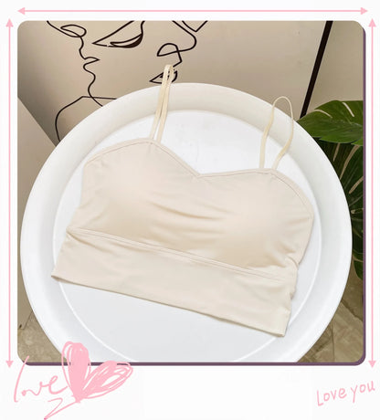 Custom Wholesale Wireless Summer Solid Pure Soft Youth Bra  Woman Underwear Comfortable Strap Silk Padded Bra