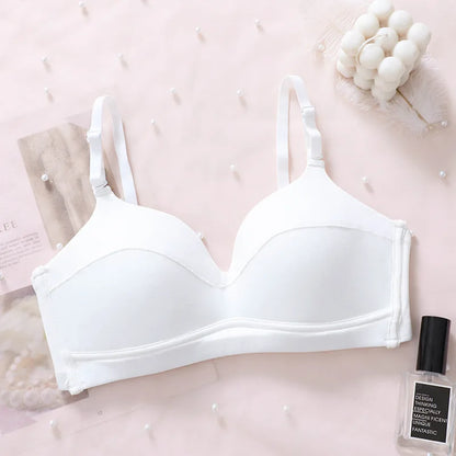 Women's Comfort Modal Wireless Bra Breathable Everyday T-Shirt Bra with Button Decoration Seamless and Knitted Push-up Style