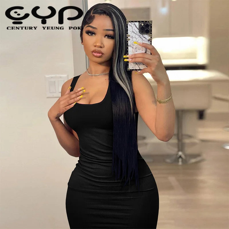 2024 Women's Elegant Summer Bodycon Maxi Dress Square Collar Sleeveless Casual Party Natural Waist Digital Printing Breathable