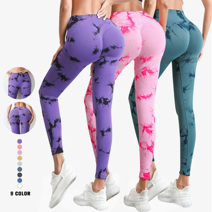 Wholesale Women Tie Dye Yoga Pants High Waisted Gym Fitness Booty Butt Lifting Workout Tight Scrunch Leggings for Women