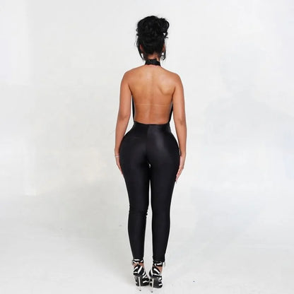 Autumn Sexy Women Sleeveless Halter Hollow Out Jumpsuits