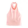 PB&ZA Women 2025 New Fashion Silk Satin Textured Neckband Tank Tops Vintage Backless Female Camis Chic Tops
