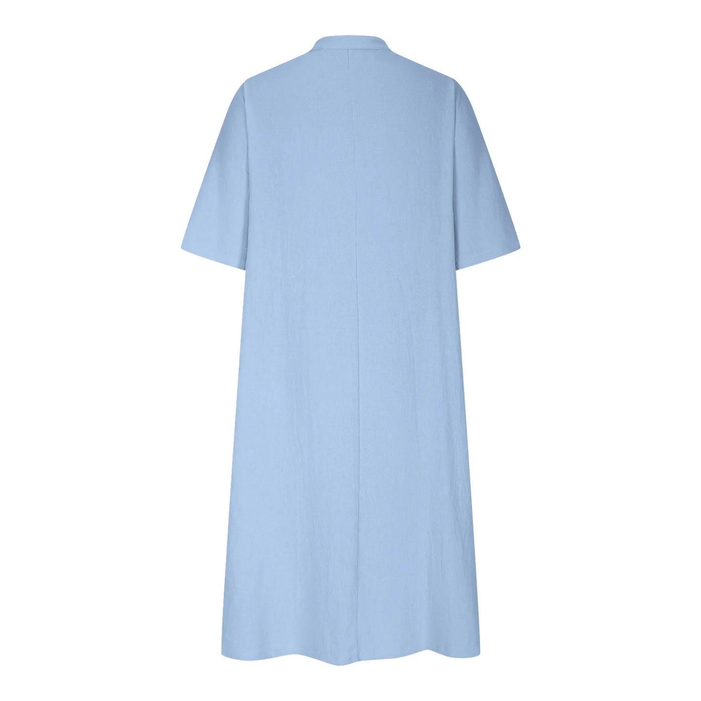 Women's Solid Color Medium Long Dress V-neck Half Sleeve Loose Pocket Dress Custom logo