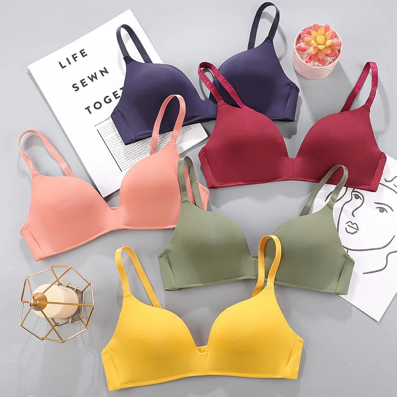 Fashion Girls Cheap Bras Comfortable Padded Wire Free Thin Breathable 3/4 Cup One-Piece Smooth T-Shirt Bra Asian Girls