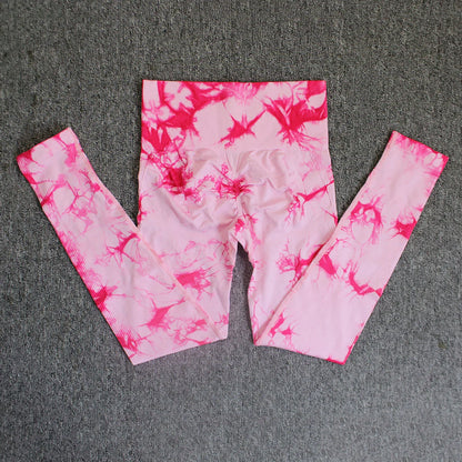 Seamless High Waist Yoga Tights Women Tie-Dye Ruched Butt Lifting Sports Leggings