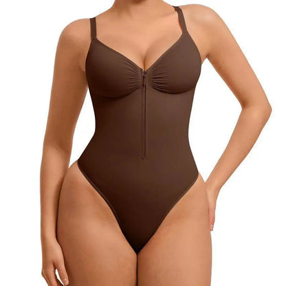 Cross-border E-commerce Bestseller European American-style Sexy High-elasticity Nylon Polyamide Zip-up Bodycon Jumpsuit V-neck