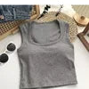Summer New With Bra Pads square Neck Wide Shoulder Wholesale Women One-piece With Cups Outside Sexy Inside Hot tank Tops