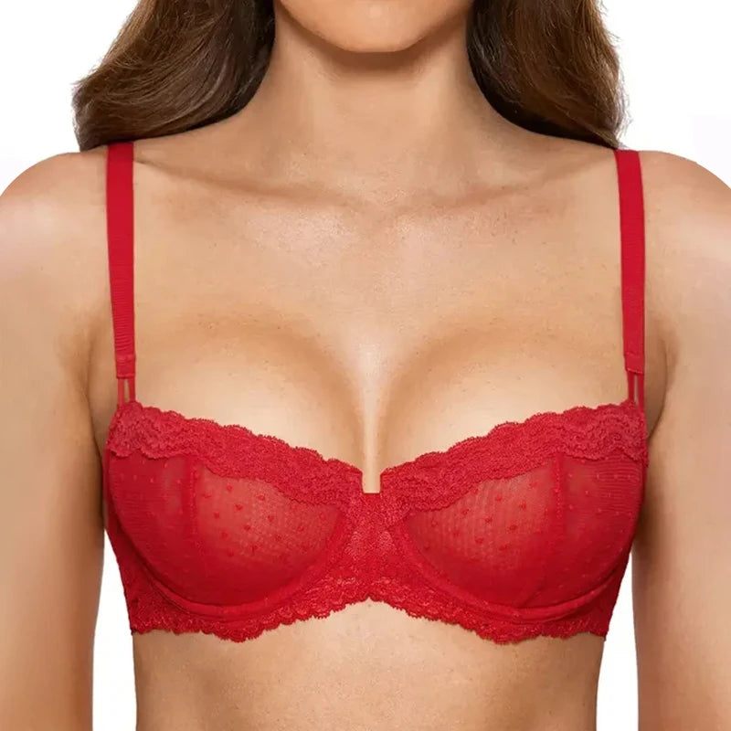 Seamless Lace Knitted Push Up Bra Women Underwire Support 3/4 Cup Breathable Quick Dry Eco-Friendly Lingerie