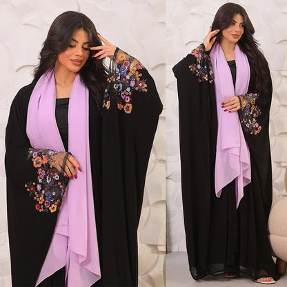 Modest Muslim Women Long Dress Kimono Open Abaya Dubai Kaftan Embroidery Islam Clothing Kebaya Saudi Arabic Robe Jalabiya Caftan