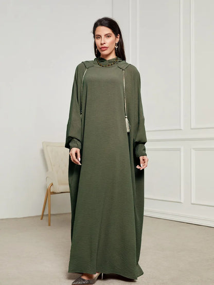 New Fashion Muslim 2025 Women's Solid Color Casual Trendy Elegant Long Sleeve Hooded Abaya Female Jalabiya Clothes Coat Dresses
